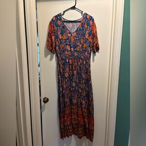 PrettyGarden Blue and Orange Floral Dress